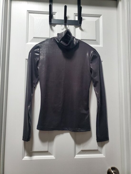 Dynamite Tessa Metallic Turtleneck Top Shiny Gunmetal | Small - Picture 7 of 7